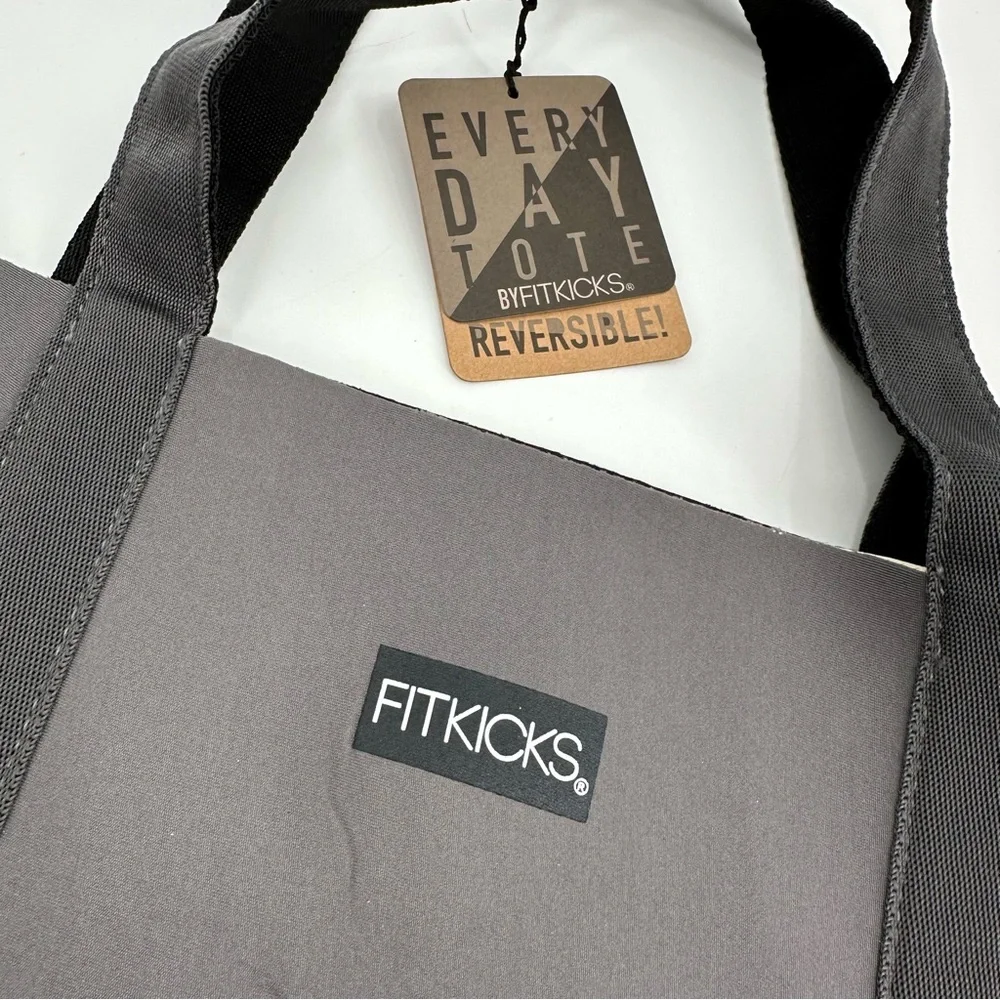 FITKICKS Everyday Tote Reversible Bag Neoprene Bag 2 Handle Black Gray -read